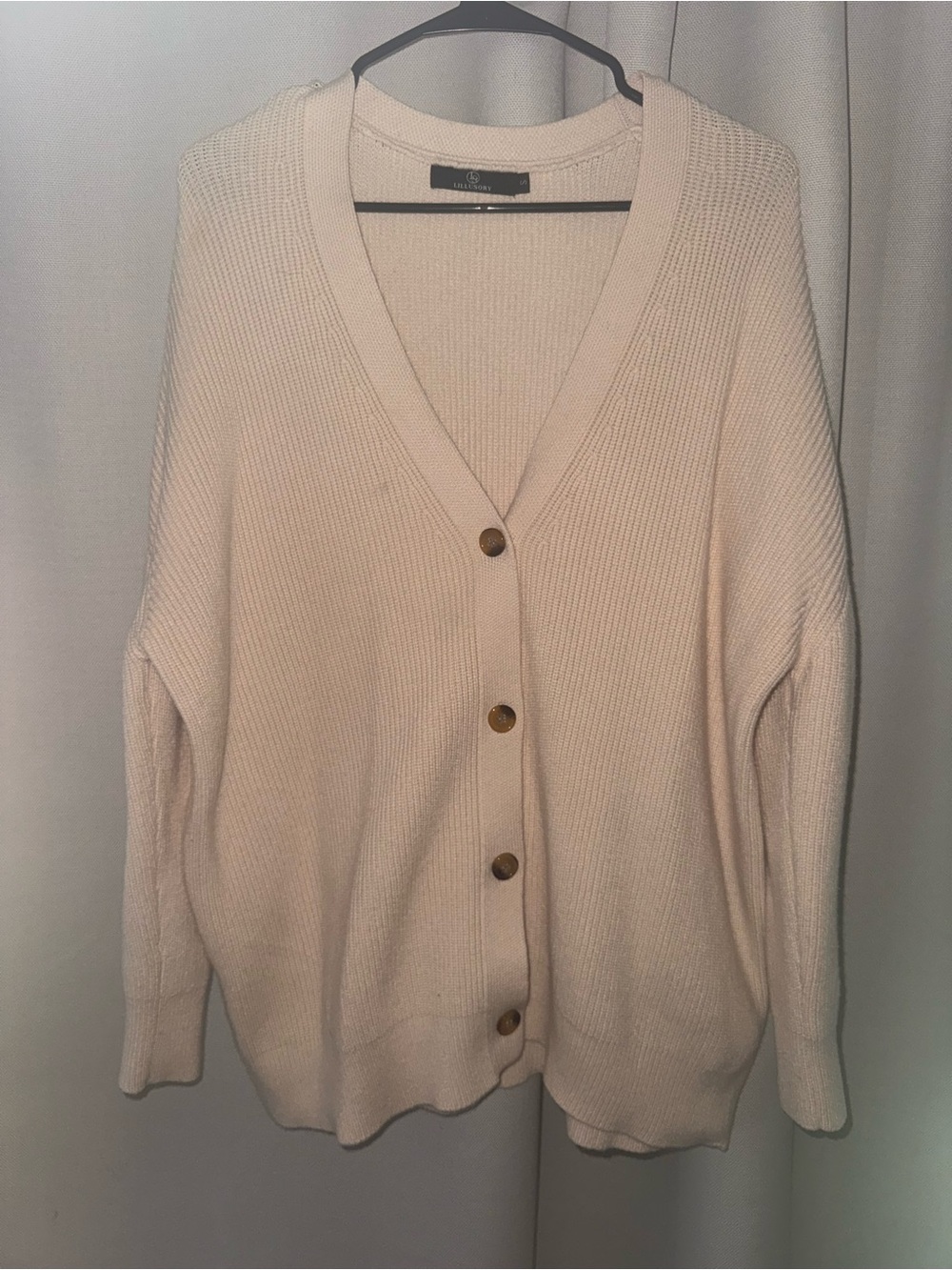 Light Cream Button-Front V-Neck Women's Cardigan